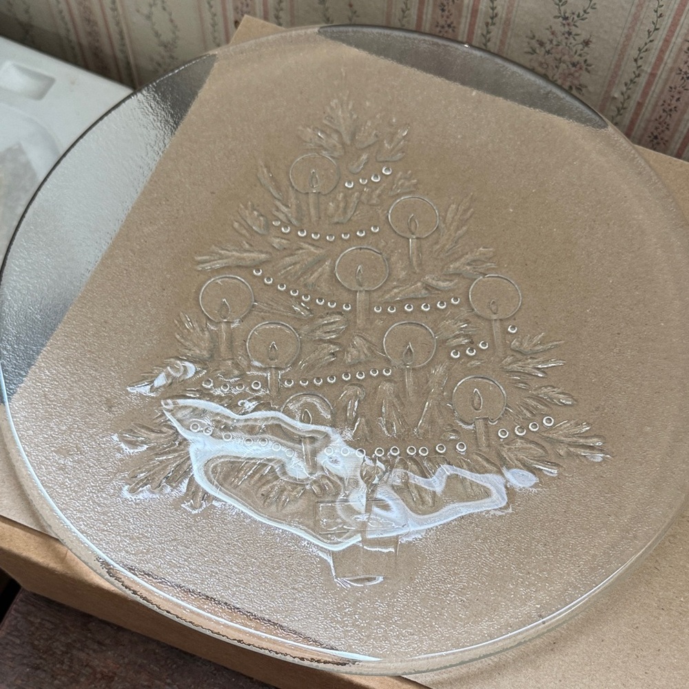 Vintage  Festive Clear Crystal Glass Holiday Serving Platter